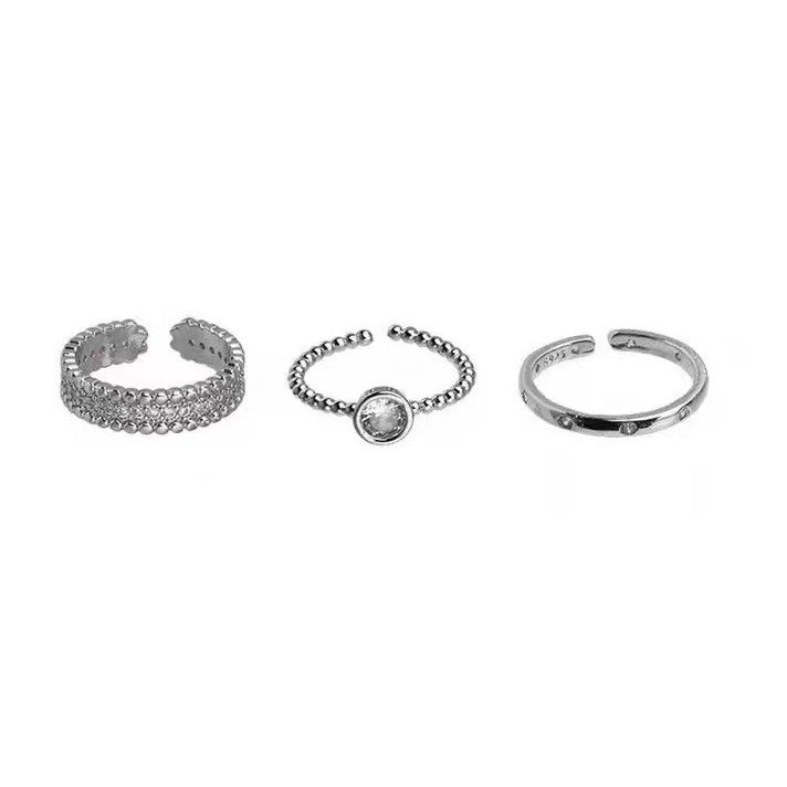 Wholesale Set of 3-piece Diamond Inlaid Open Alloy Rings