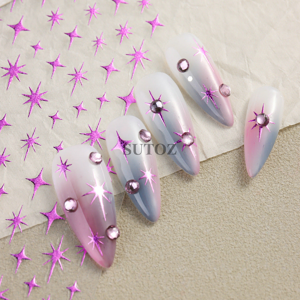 Wholesale 3pcs Nail Art Stickers Sparkling Four-Pointed Star Fairy Nail 3D Adhesive Stickers