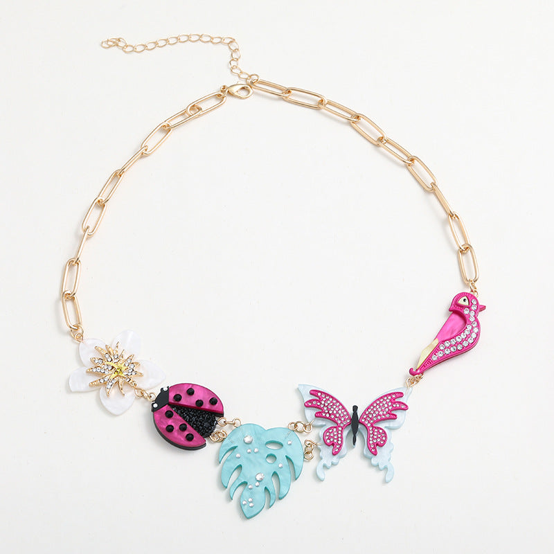 Wholesale Acrylic Flower Bird Alloy Necklace