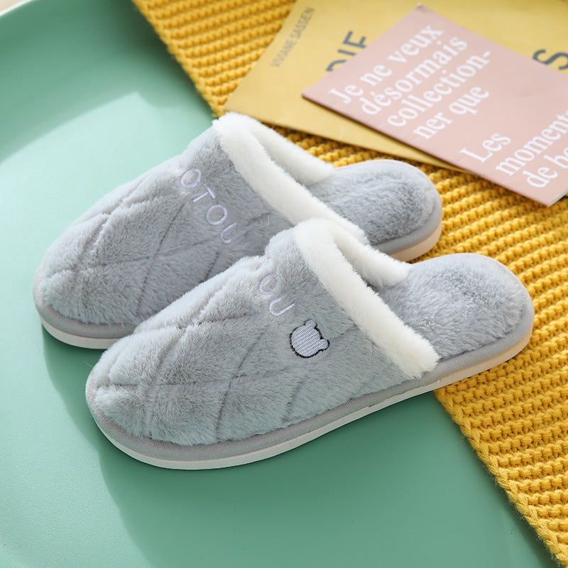 Wholesale Plush Winter Indoor Home Fur Couple Non-slip Warm Cute Slippers