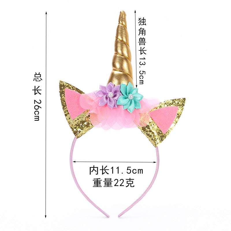 Wholesale Fashion Dreamy Sequin Unicorn Flower Birthday Festival Party Headband