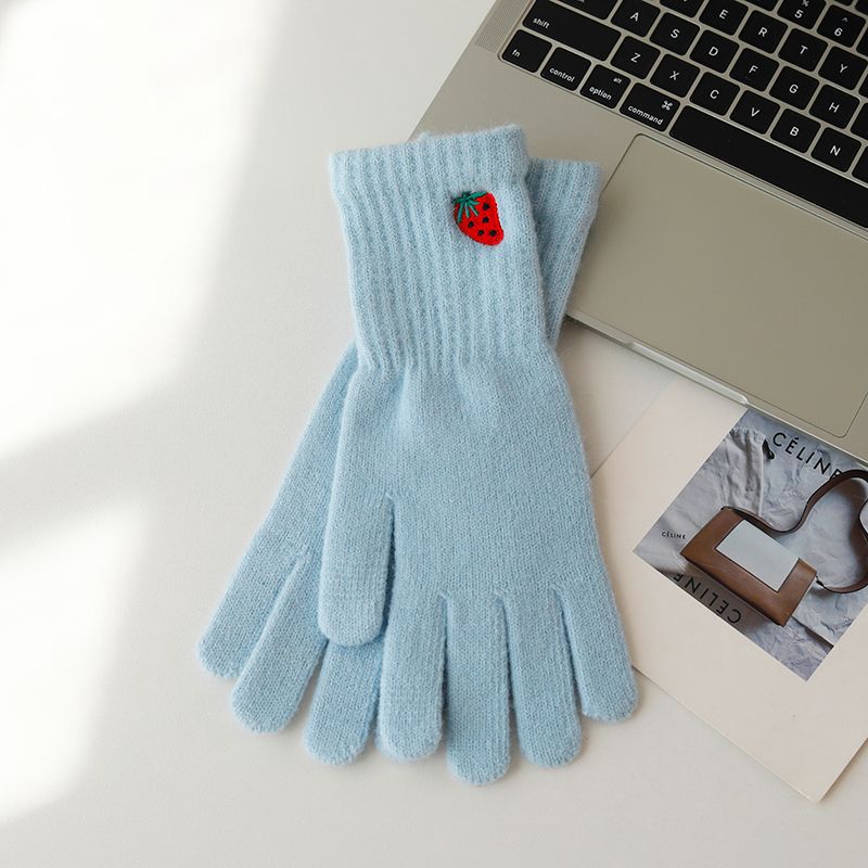 Wholesale Autumn Long Wrist Strawberry Cold and Warm Touch Screen Solid Color Knitted Gloves