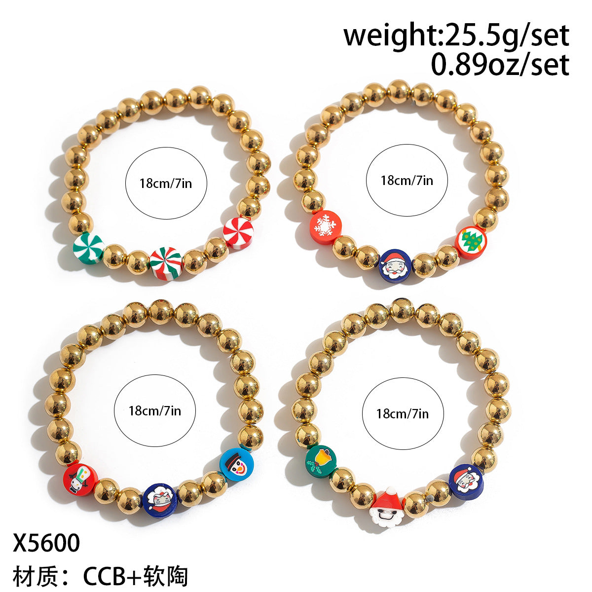 Wholesale Snowman and Deer Character Layered Bracelet Set