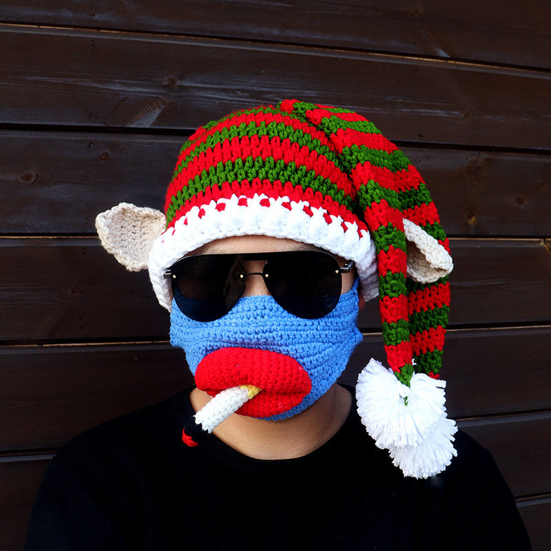 Wholesale Christmas Clown Funny Hand Knitted Autumn and Winter Woolen Hat Mask Set