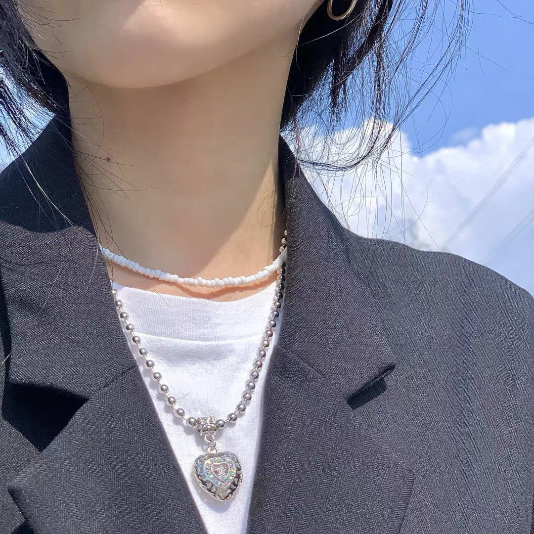 Wholesale Angel jelly love hollow diamond heart necklace titanium steel fashionable clavicle chain for women