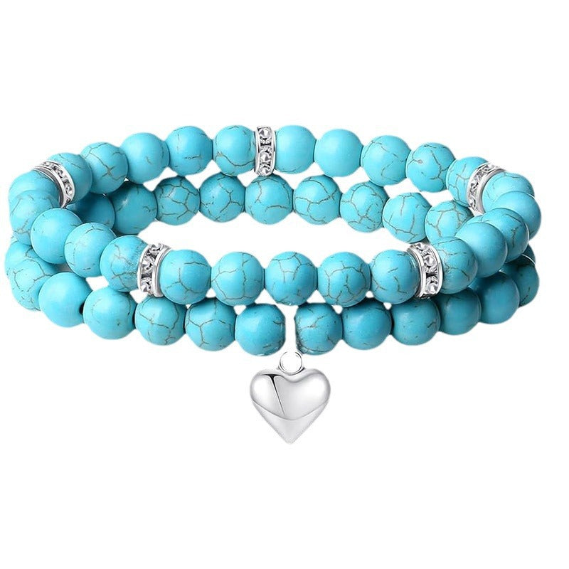 Wholesale 2 Piece Natural Stone Amethyst Heart Bracelet Set Unisex Friendship Gift Jewelry Accessory