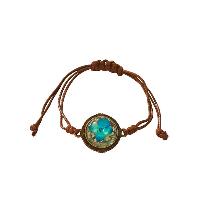 Wholesale 6pcs Vintage Maillard Dried Flower Wax Rope Bracelet