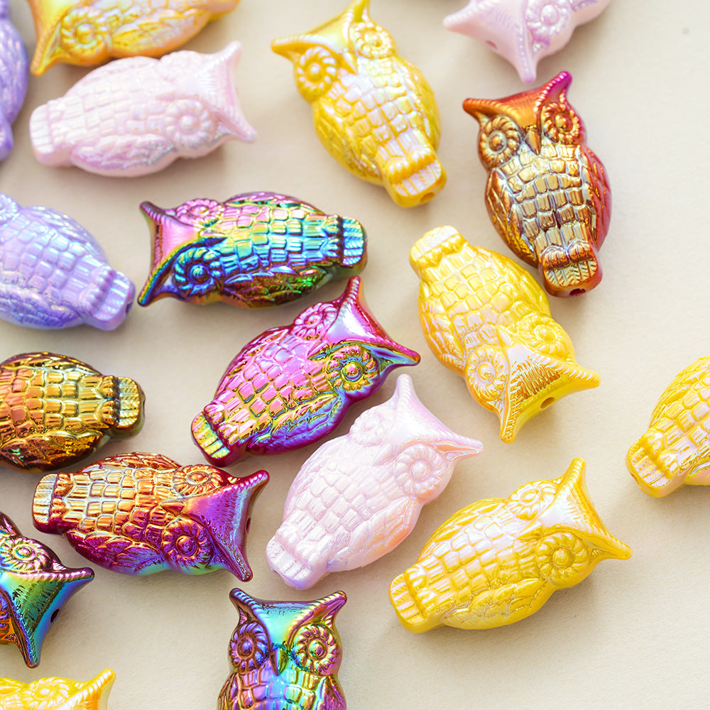 Wholesale 10pcs Acrylic Electroplated Uv Owl DIY Beads