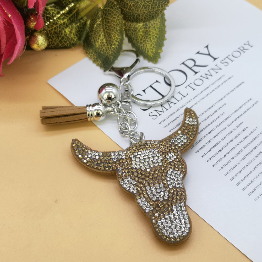Wholesale 4pcs Cartoon animal diamond studded bull keychain