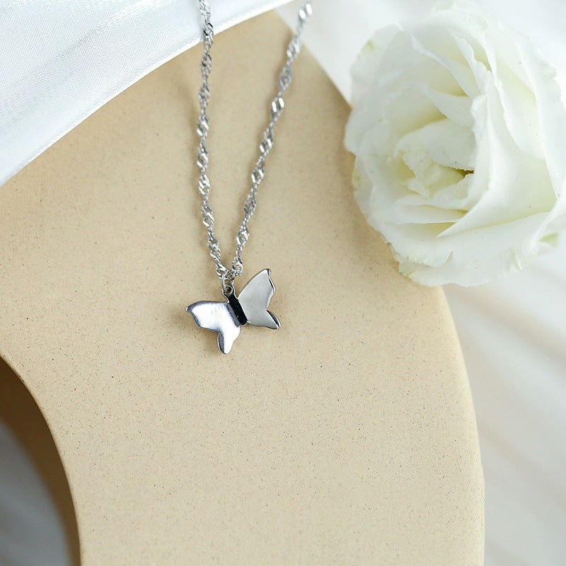 Wholesale S925 Sterling Silver Butterfly Necklace Clavicle Chain