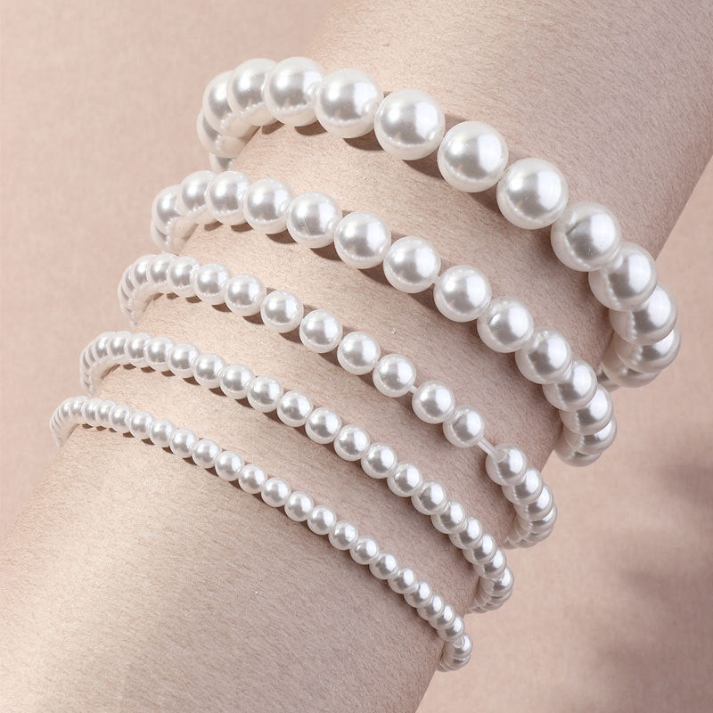 Wholesale Imitation Pearl Beaded Elastic Cord Bracelet