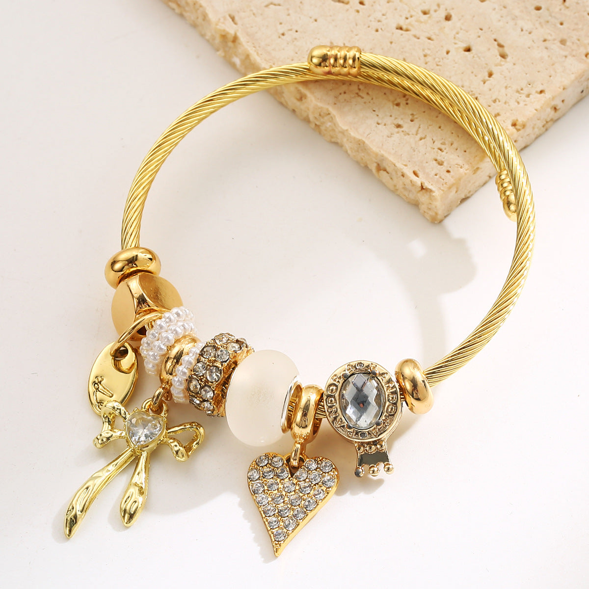 Wholesale stainless steel bracelet rhinestone heart-shaped bow pendant jewelry