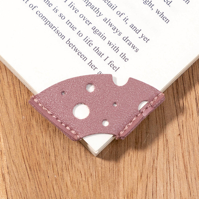 Wholesale Creative Leather Bookmark Cheese PU Leather Book Page Holder Solid Color Business Student Book Label
