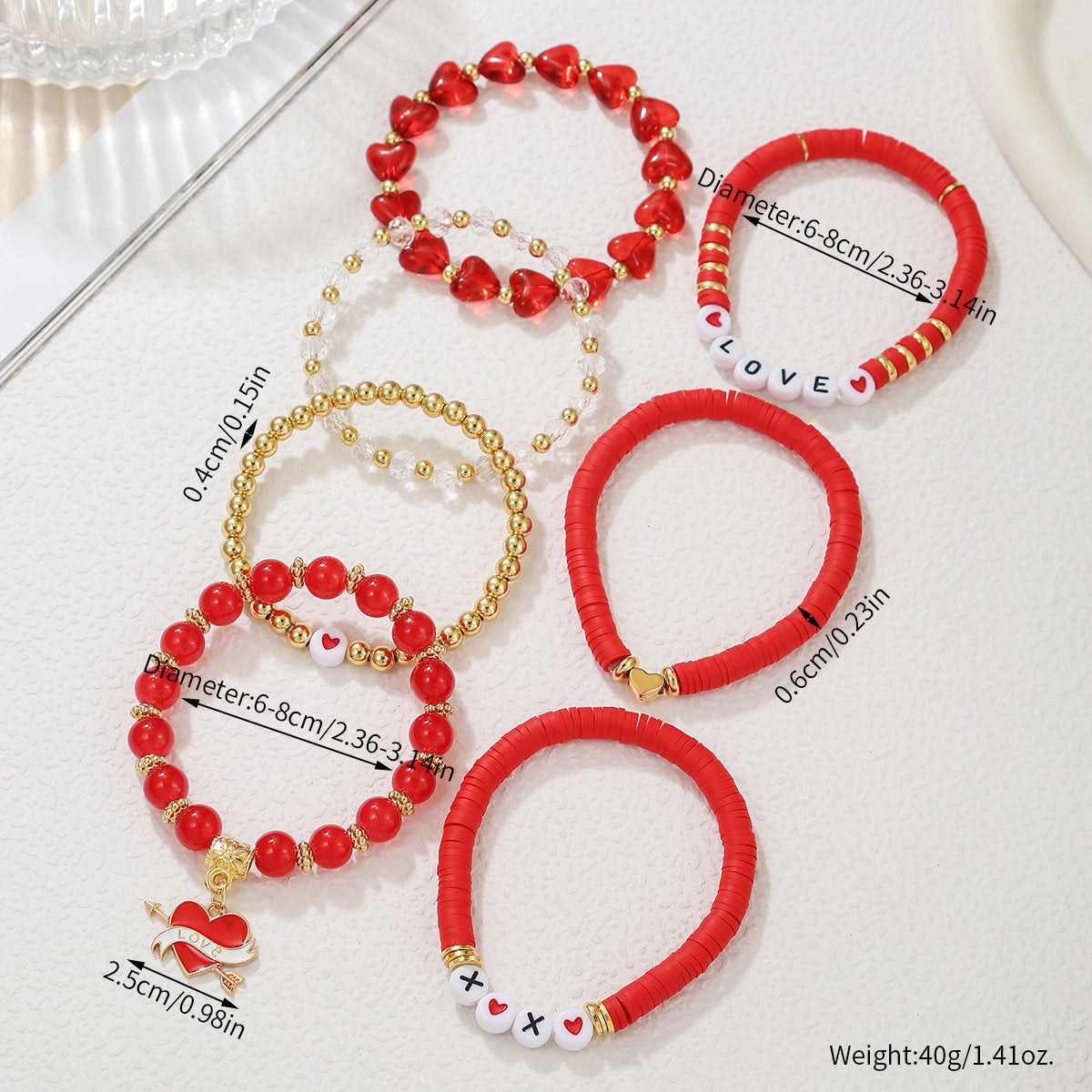 Wholesale Bohemian Red Rose Soft Ceramic Letter Valentine' s Day Bracelet