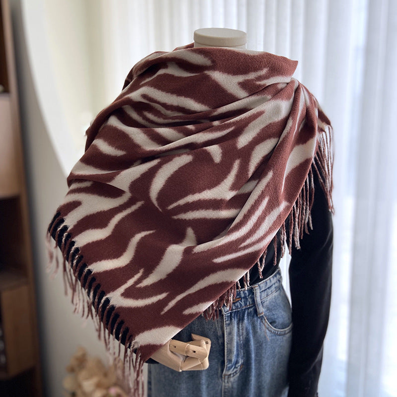Wholesale 2023 Autumn and Winter Striped Printed Tassel Imitation Cashmere Scarf