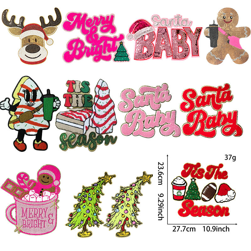 Wholesale Christmas Gingerbread Man Sequin Embroidered Patch Red Green Large Iron On DIY Decorative For Coats