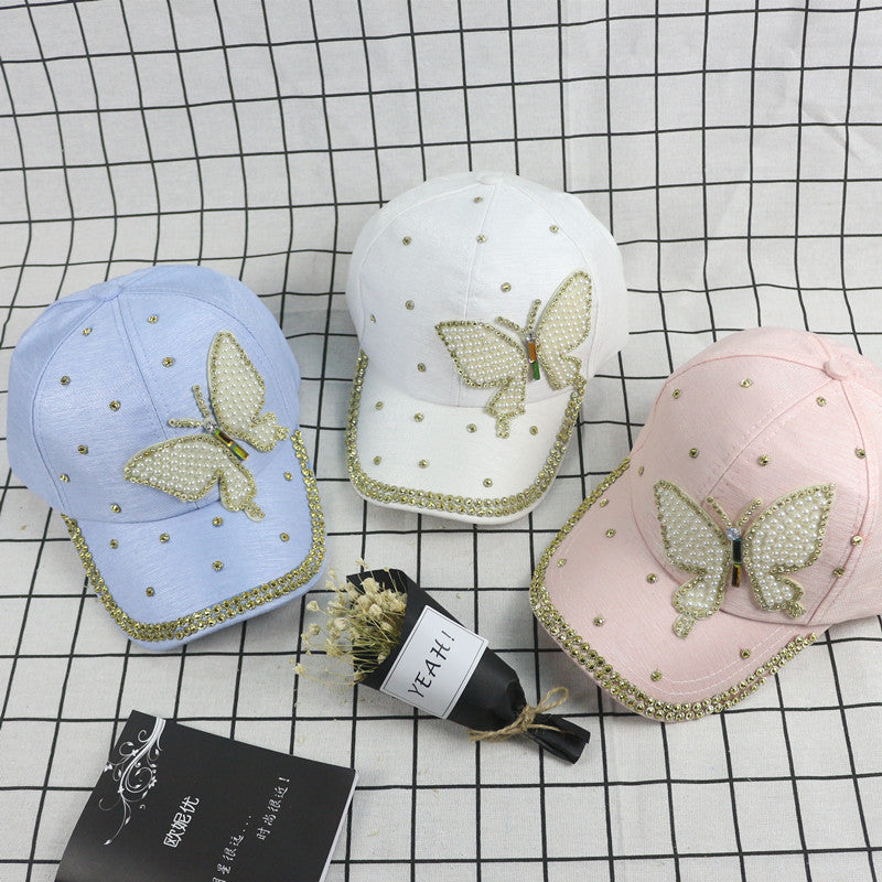 Wholesale Pearl Butterfly Rivet Set Diamond Cotton Baseball Hat