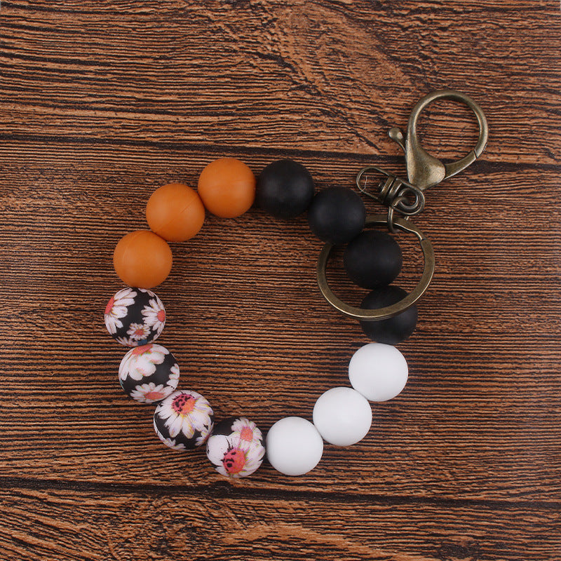 Wholesale 3pcs Printed Silicone DIY Printed Beaded Bracelet Keychain Accessories