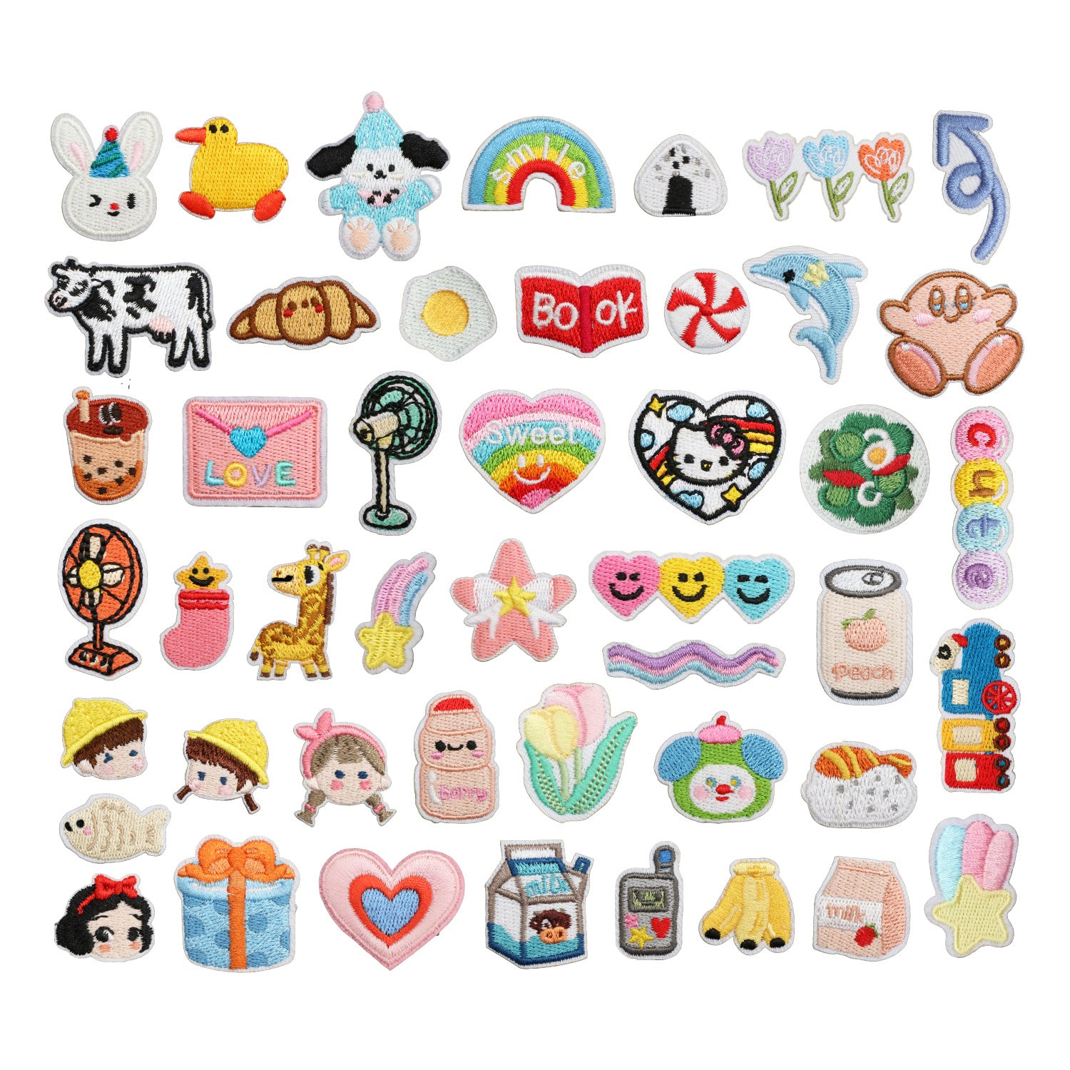Wholesale Drink Cup Cow And Rice Ball Embroidered Iron On Patch Card Set For Clothing DIY Chic Accessory