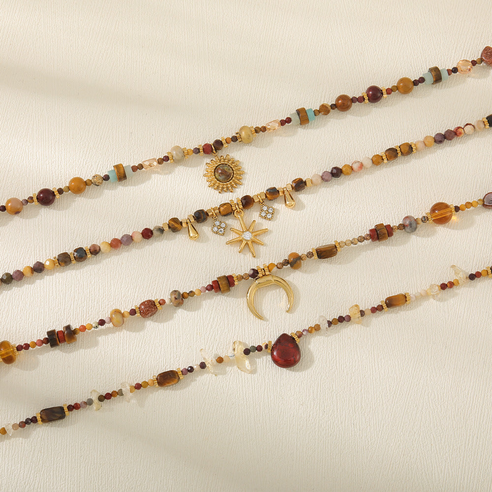 Wholesale Maillard Tiger Eye Stone Beaded Sweater Chain