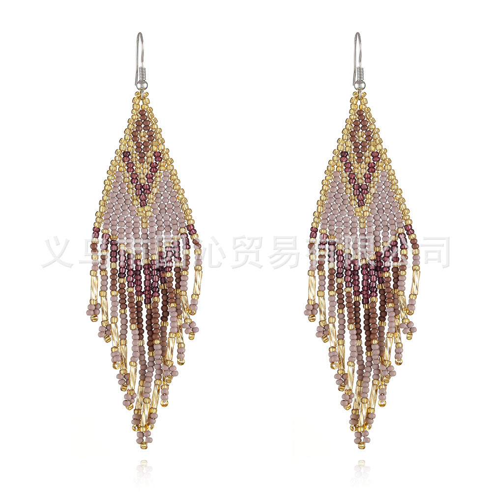 Wholesale Bohemian rice bead earrings  long tassel earrings