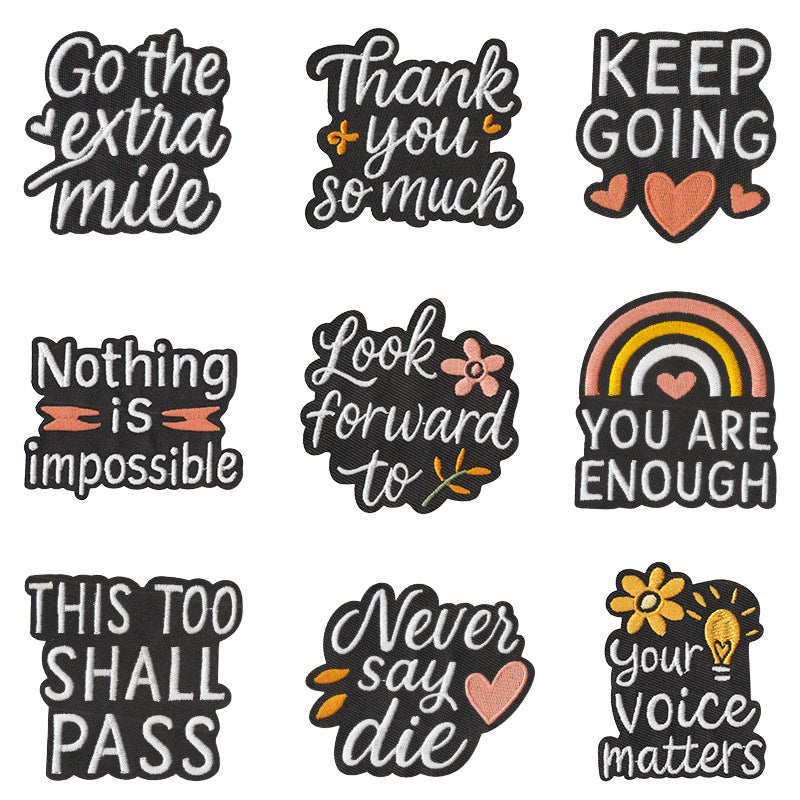 Wholesale Trendy Iron On Embroidered Alphabet Patch Set Of 9 Black Background For Clothing Towel DIY Decorative