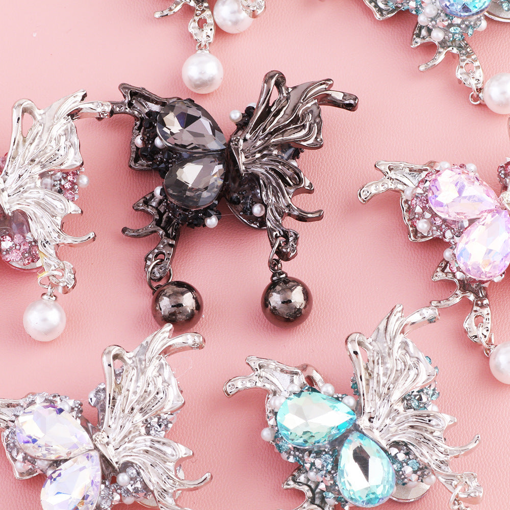 Wholesale 5pcs Butterfly zircon  pearl diamond ball Acrylic Beads