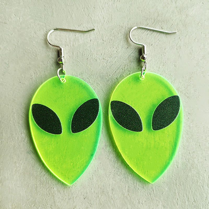 Pendientes acrílicos fluorescentes alienígenas de Halloween al por mayor de Halloween