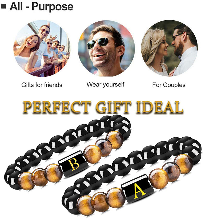 Wholesale Natural Tiger Eye Stone 26 Letter Obsidian Bracelet