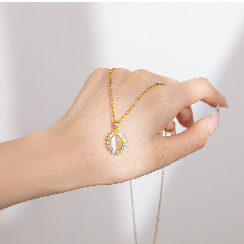 Collares colgantes de circón de circón de acero de flores ópalos al por mayor