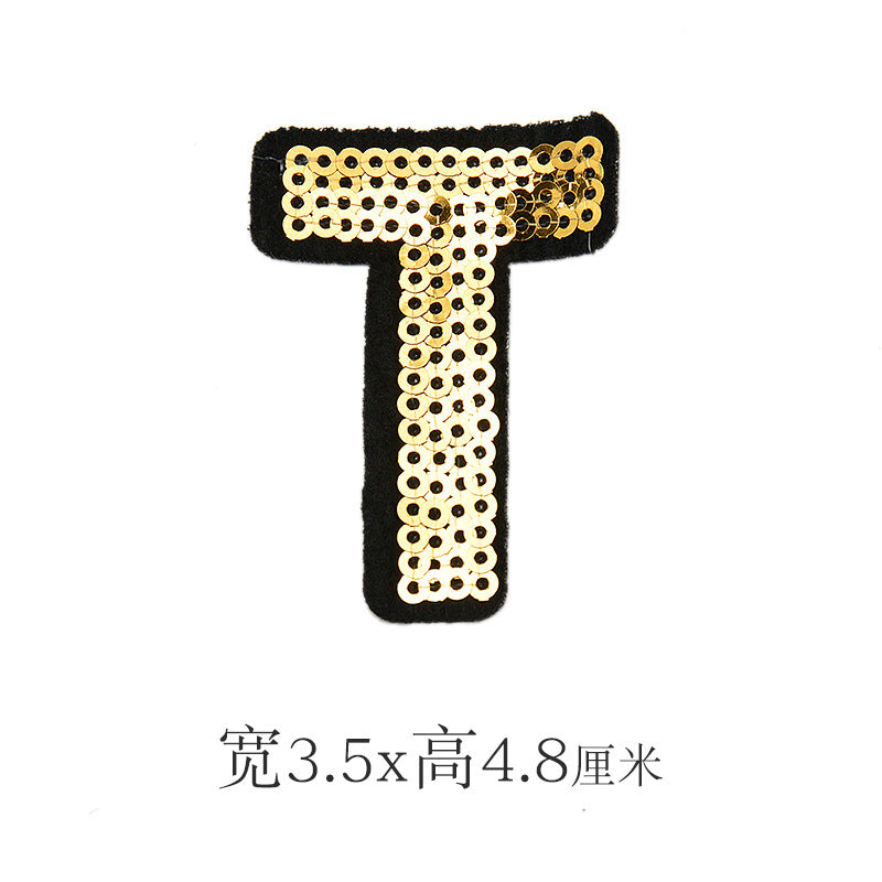 Wholesale Polyester Gold Sequin Alphabet Embroidered Patches For Coats Fashion Clothing Decorative Applique DIY Craft Supply