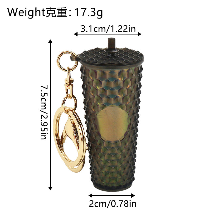 Wholesale Diamond Durian Cup Keychain American Colorful Gradient Durian Cup Pendant Straw Diamond Cup Hanging Ornament