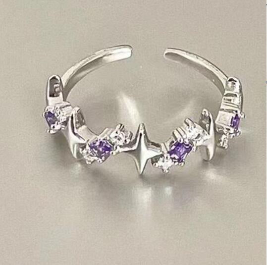 Wholesale Valentine's Day Purple Diamond Love Opening Alloy Ring