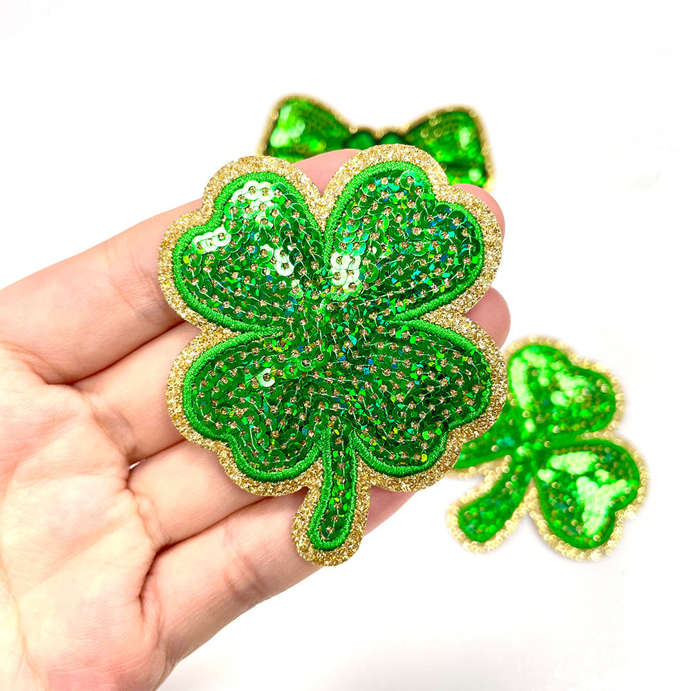 Wholesale  St. Patrick' s Day 3 Bowknots Green Series Sequin Embroidery DIY Patches