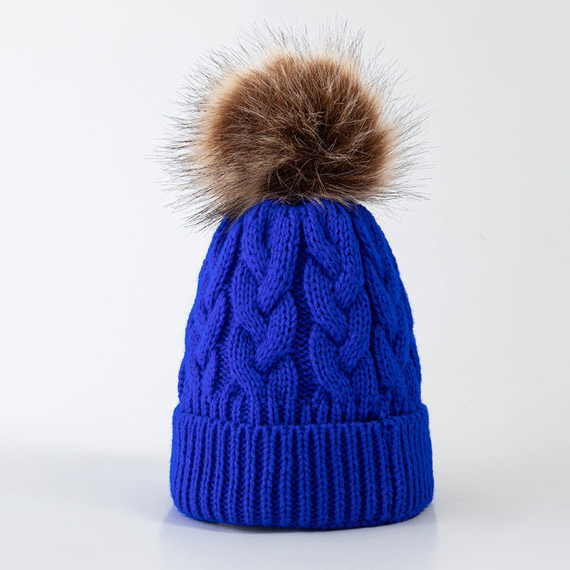 Wholesale Children's Autumn and Winter Hats Fur Ball Thickened Woolen Hat