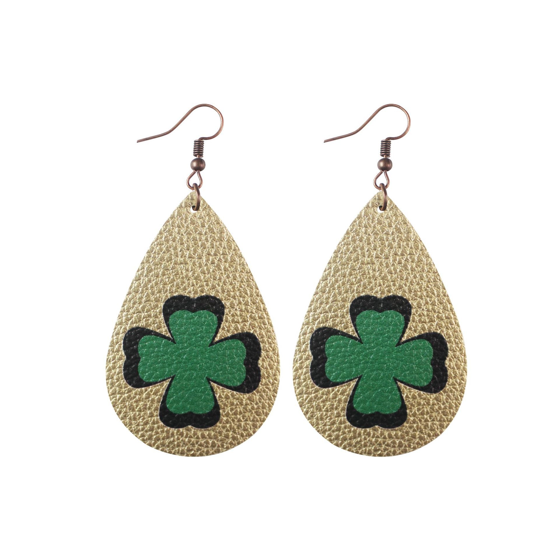Wholesale St. Pa Festival Clover Leather Printed PU Earrings Drops Earrings