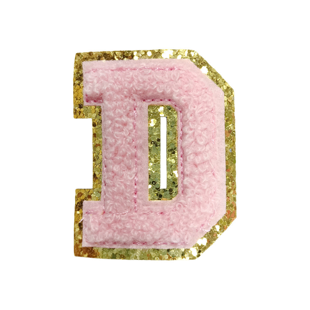 Wholesale Towel Embroidered Self Adhesive Letter Patches A Z Gold Glitter Double Layer Chic DIY Coat Accessory