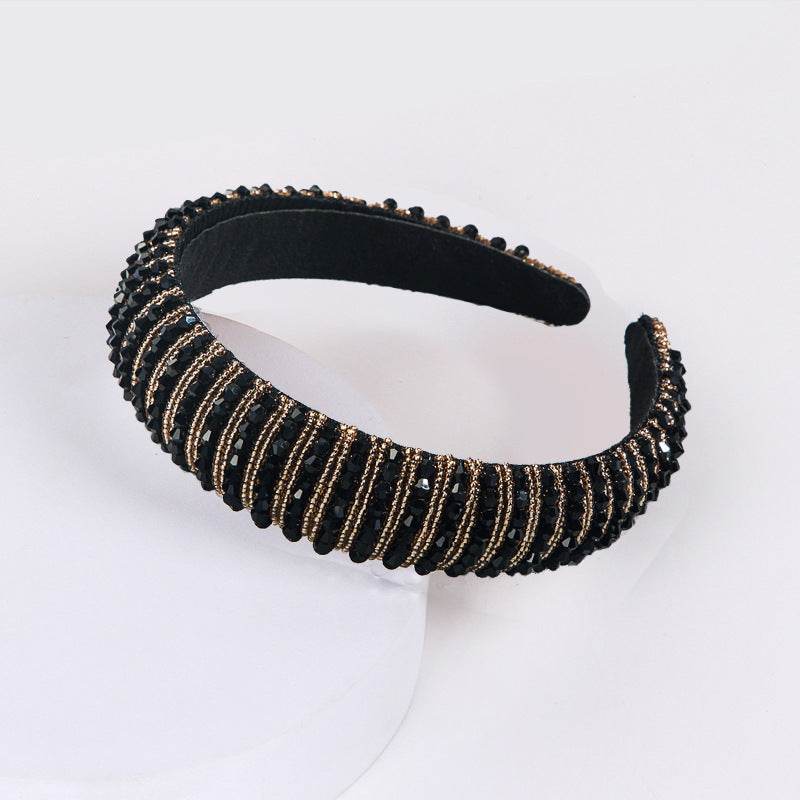 Wholesale Thick Sponge Pressed Hair Beaded Fabric Crystal Headband