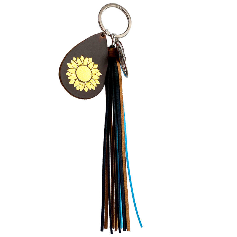 Wholesale 3pcs/pack Sun Flower Cross Tassel Leather Keychain
