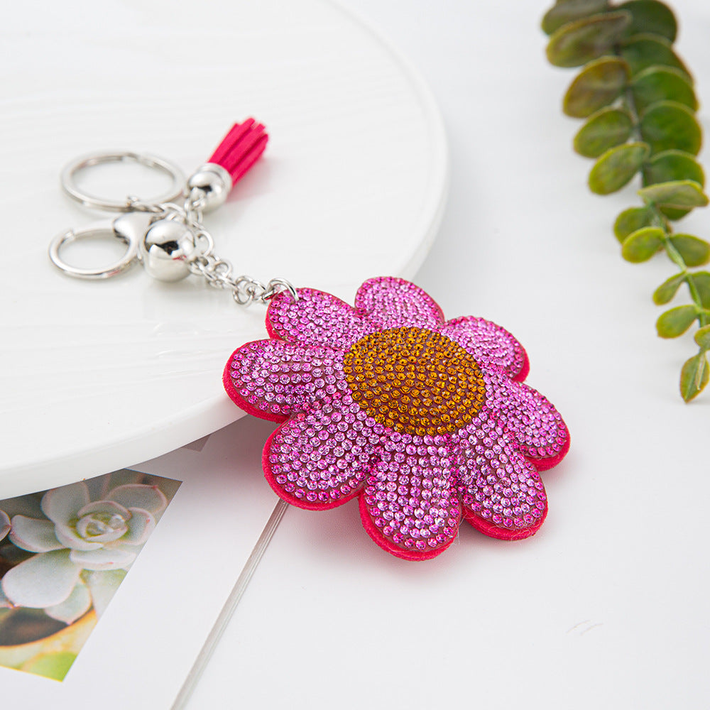 Wholesale 4pcs Cute diamond studded flower Rhinestone Keychain
