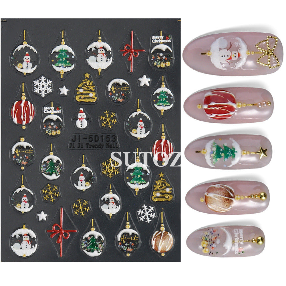Wholesale 3pcs/pack Christmas 5D nail art embossed adhesive stickers