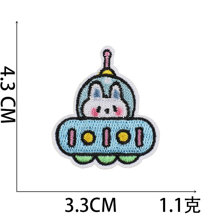 Wholesale Stupid Space Rabbit Embroidery Cloth Sticker Clothes Decoration Patch Spaceship Rabbit Computer Embroidery Sticker Ironing Chapter