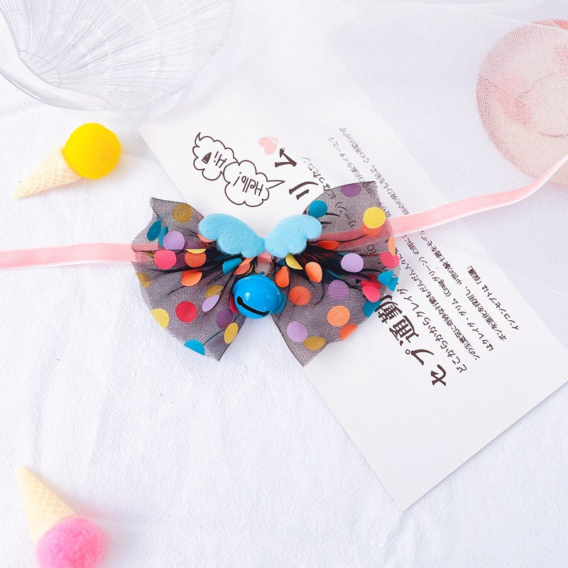 Wholesale Pet Bow Tie Bell Collar Cat Fairy Wings Big Bow Collar Dog Bell Collar Spit Towel