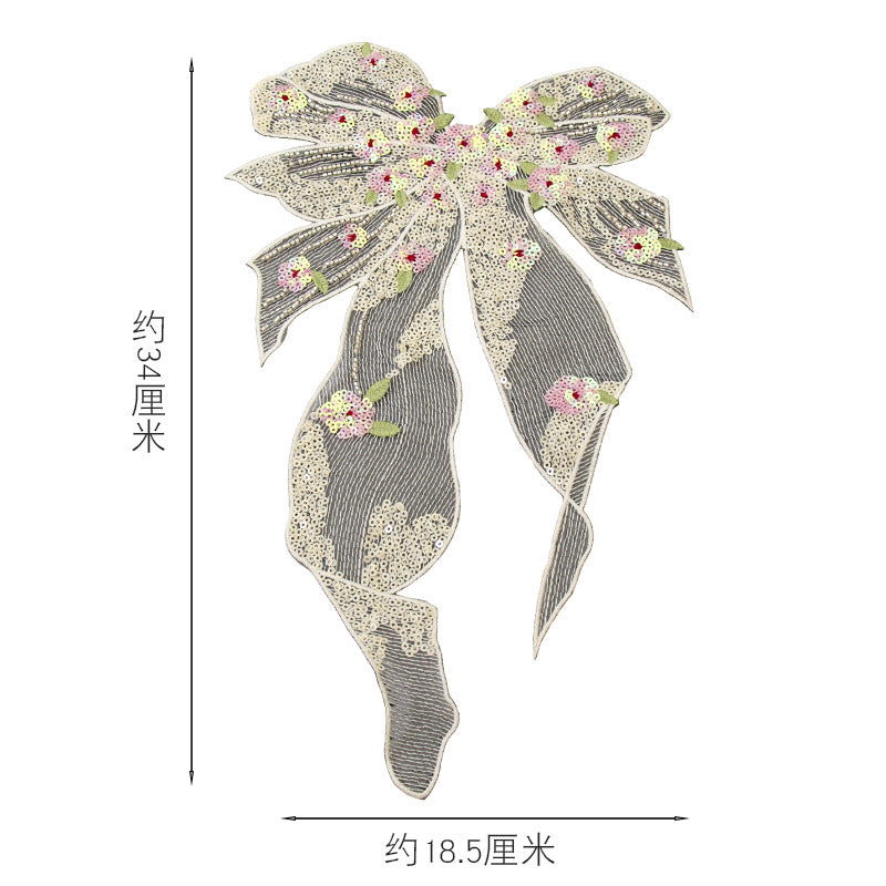 Wholesale Large Sparkling Sequin Bow Applique Patch With Mesh For DIY Clothing Craft