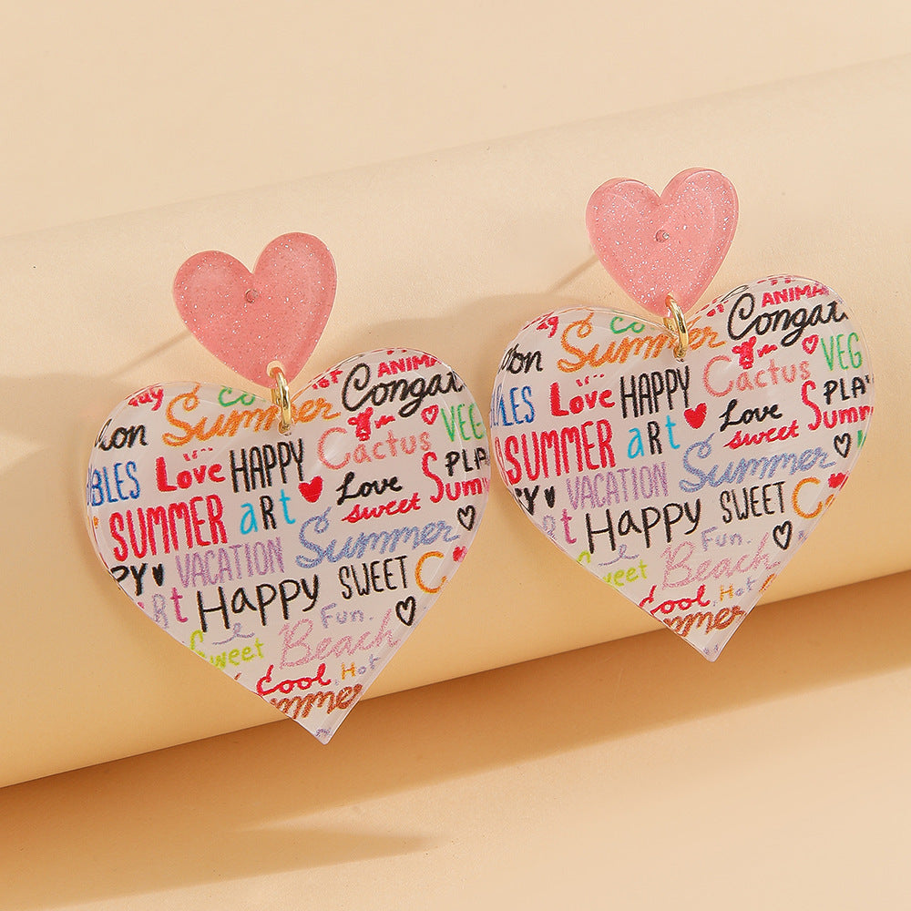 Wholesale Valentine' s Day love pink leopard print glitter Acrylic Earrings