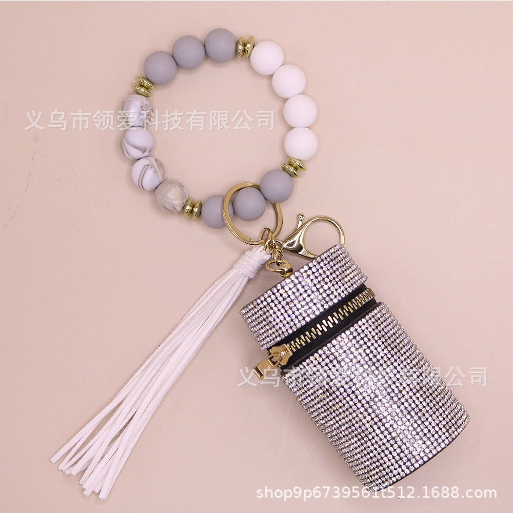 Wholesale Rhinestone Lipstick Bag Silicone Wrist Keychain