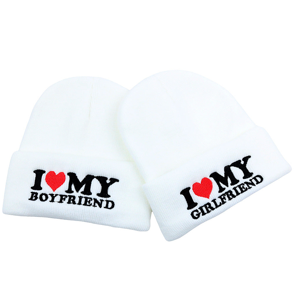 Wholesale Valentine's Day I Love My Girlfriend Knitted Hats Embroidered Woolen Hats