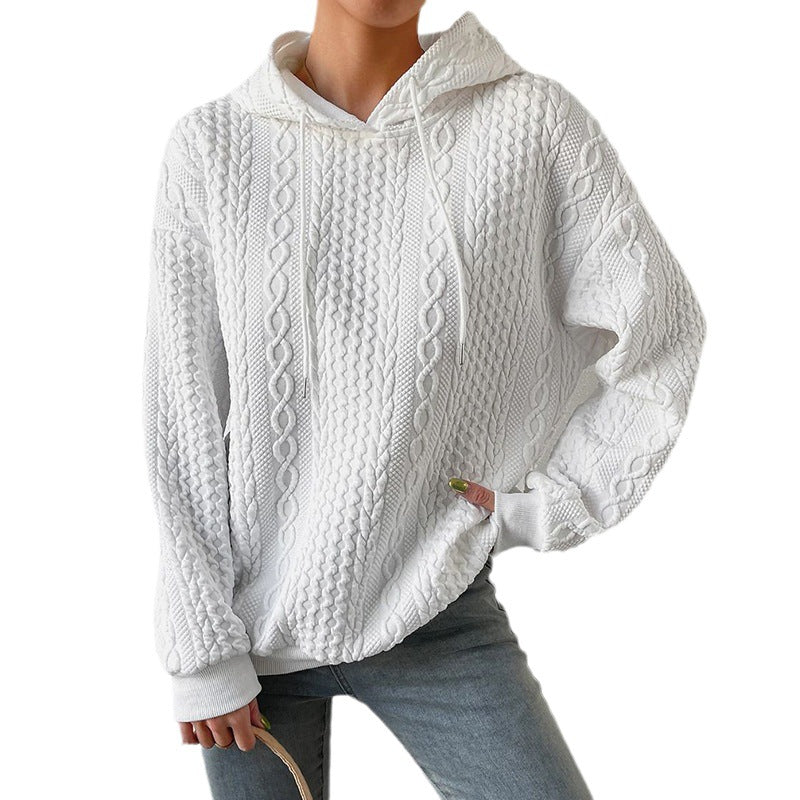 Wholesale Polyester Oversized Casual Jacquard Hoodies with Lace Up Long Sleeves