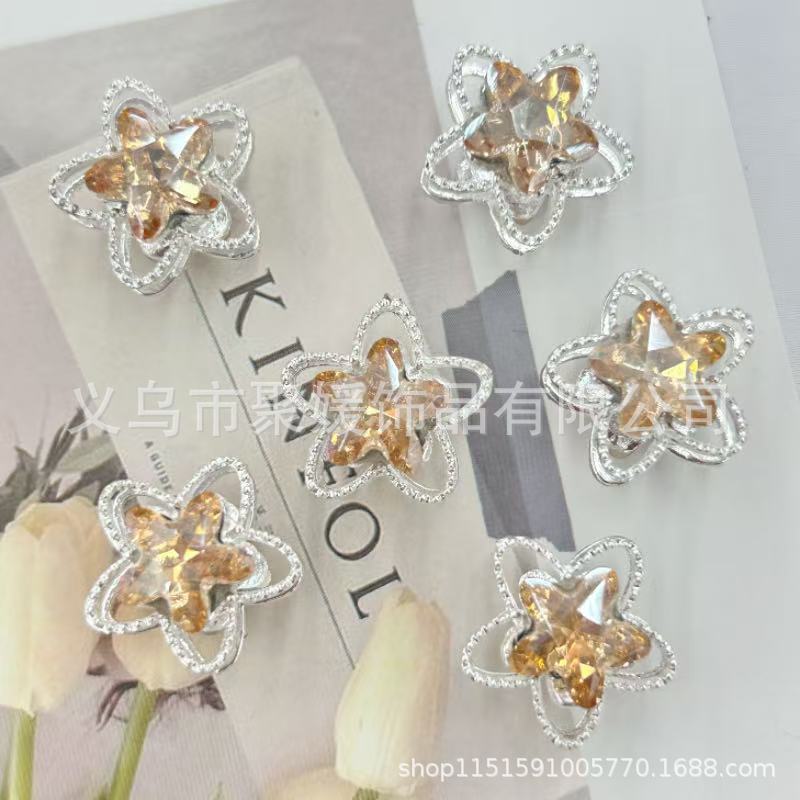 Wholesale 20pcs Alloy Double-sided Hollowed-out Star Beads/ Spacer 3D Crystal Beads