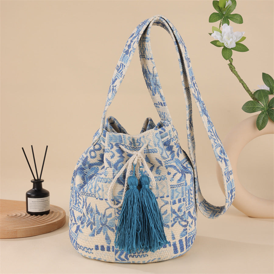 Wholesale Crossbody Bohemian Canvas Printed Bucket Bag